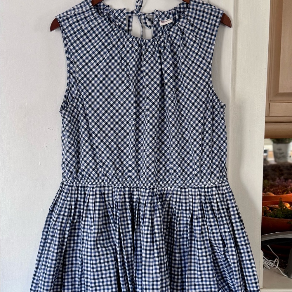 Midi Gingham Check Dress Blue & White 100%Cotton**Excellent Condition!